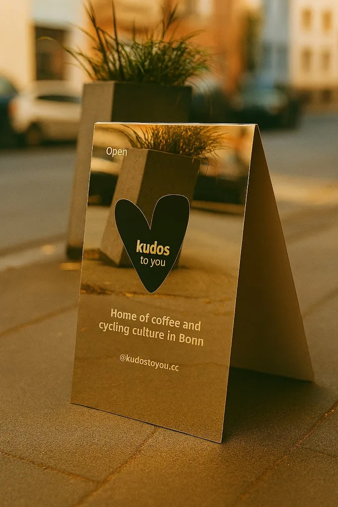 kudos to you Aufsteller im Abendlicht mit Herzlogo und Slogan